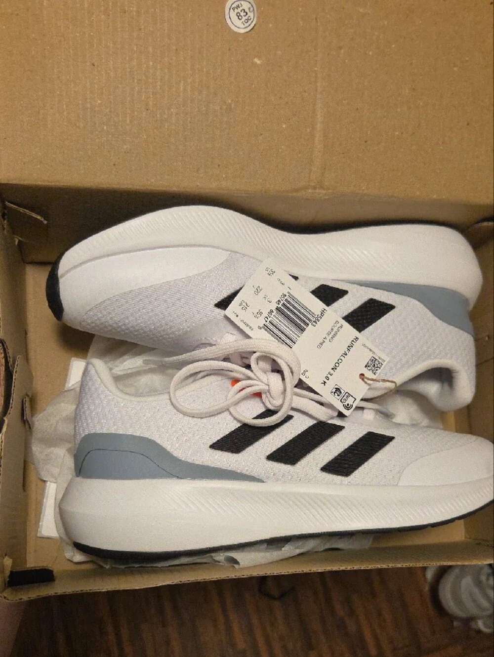 adidas Youth Runfalcon 3.0 K White Sneakers with Black Stripes and Orange Accent